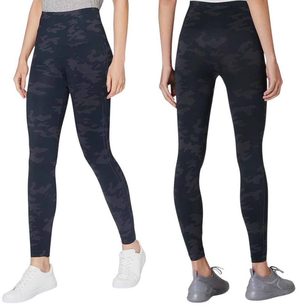 Spanx Look At Me Now Leggings Black Camo Size XL Stretch Shaping Fitcore…